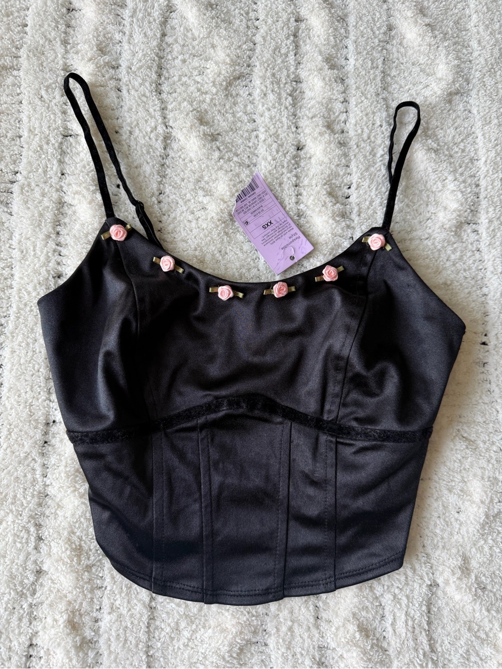 Wild fable target embroider black faux leather corset y2k top flower top XXS